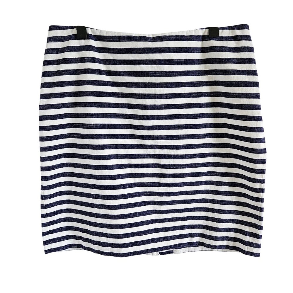 Talbots Petite Woman SZ 14p Cotton Striped Skirt Zips Straight Nautical Classic